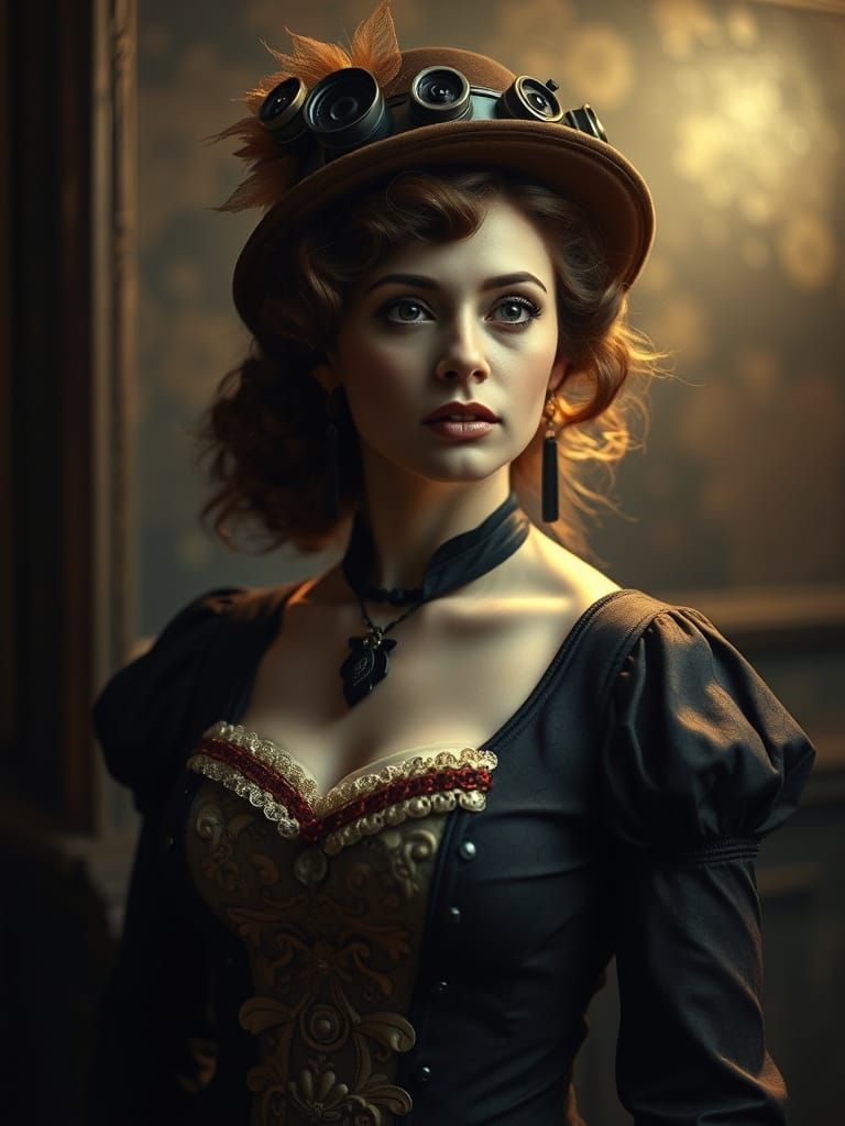 Ethereal Steampunk Siren in Vibrant Post-Impressionist Splen...