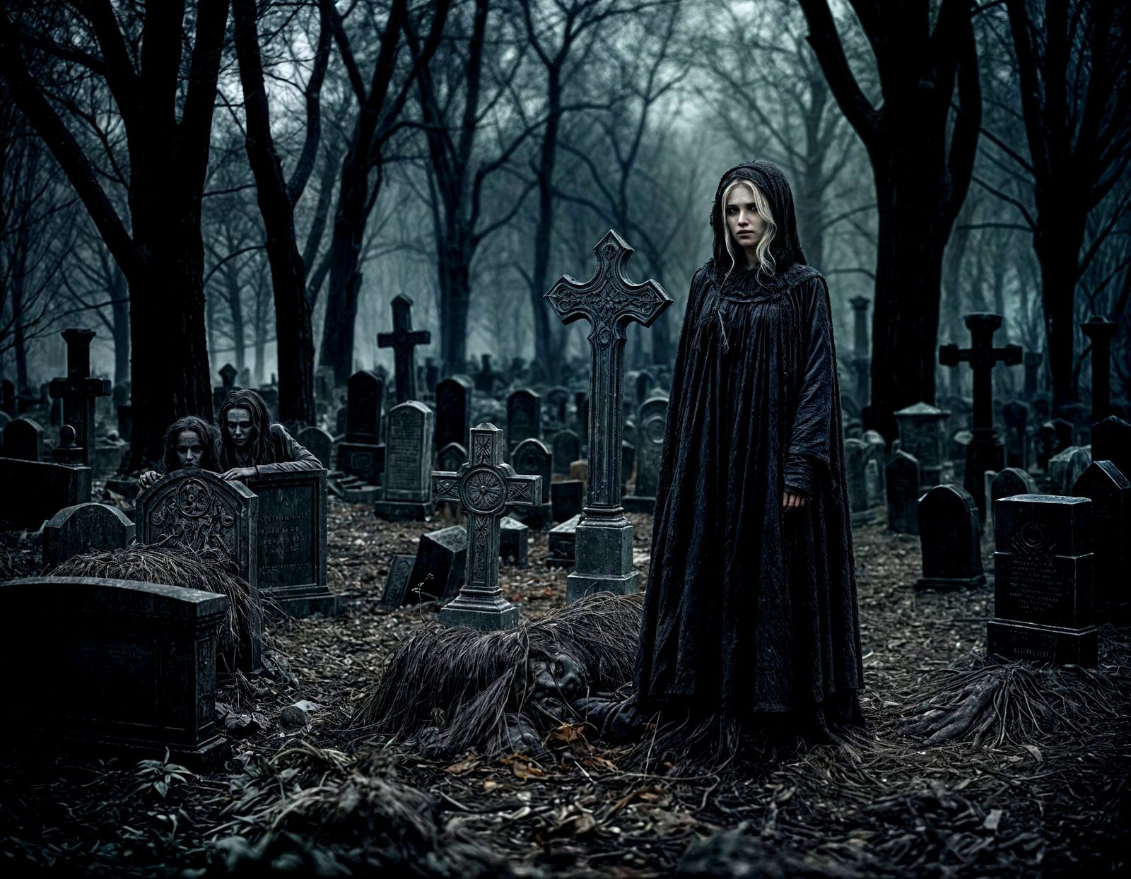 Gothic Graveyard Scene in Macabre Style