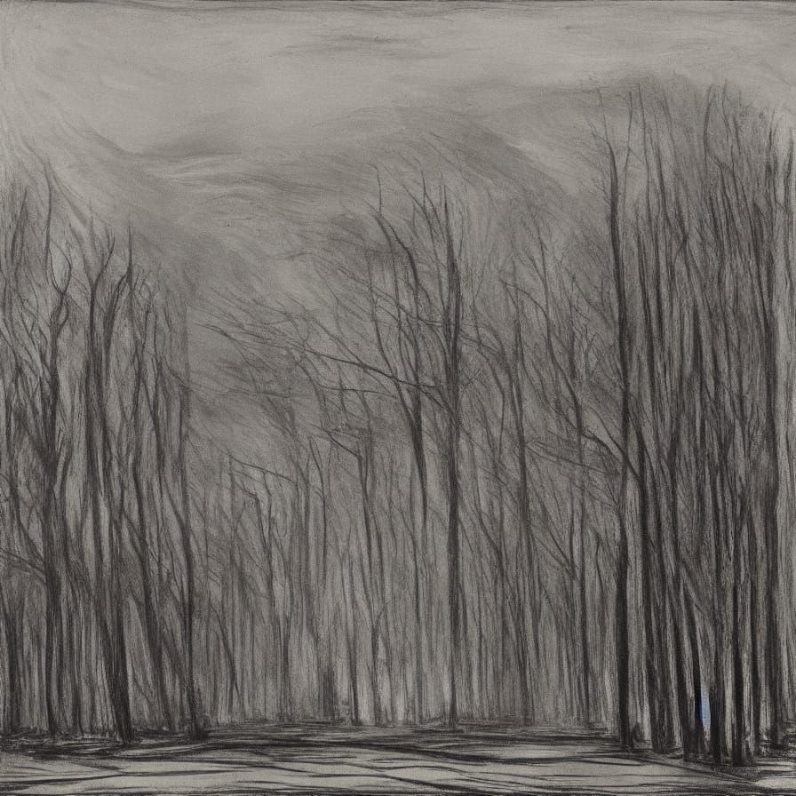 Misty Moonlit Forest Landscape in Expressionist Style