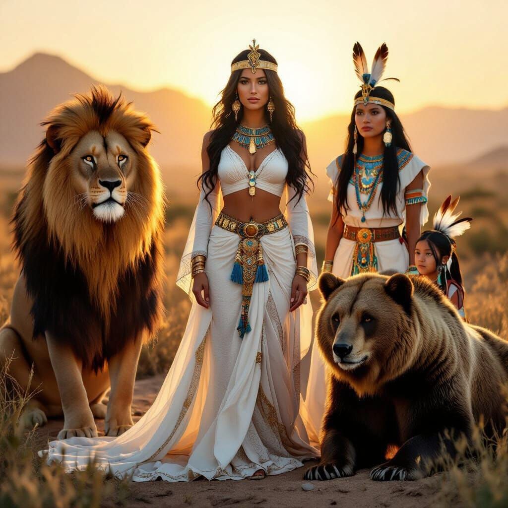 Woman Blossoming with Spirit Guides in Golden Hour Light