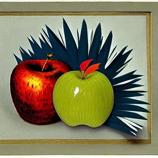 Kirigami Hedgehog and Apple, Surreal Style
