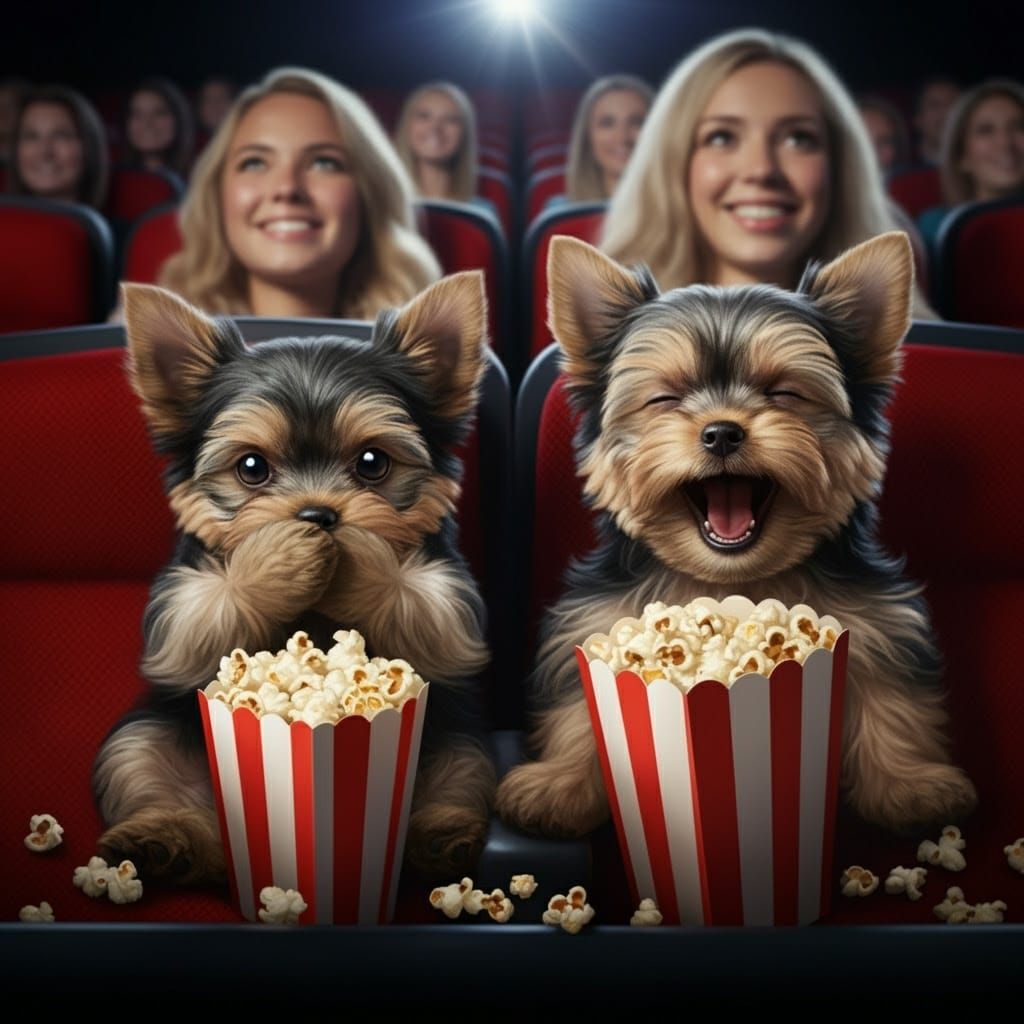 Cute Yorkie Puppies Laugh at Cinema