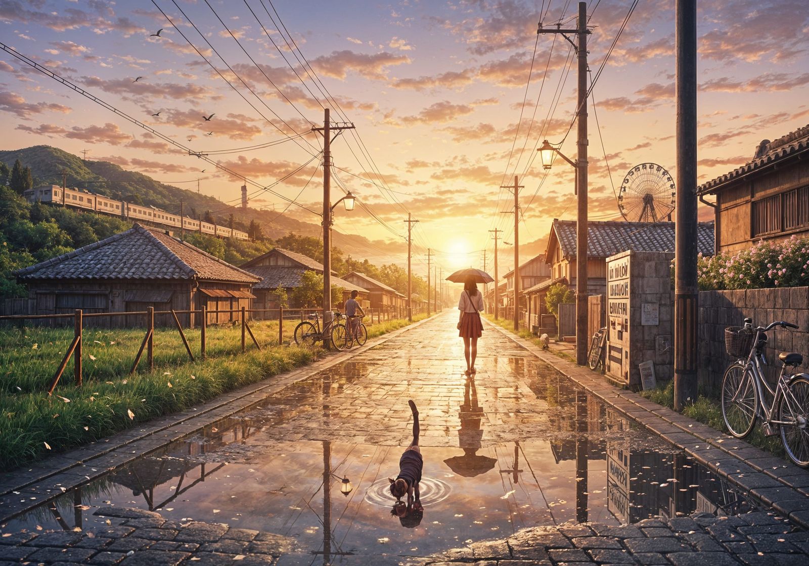 Anime Road to the Sea at Sunset