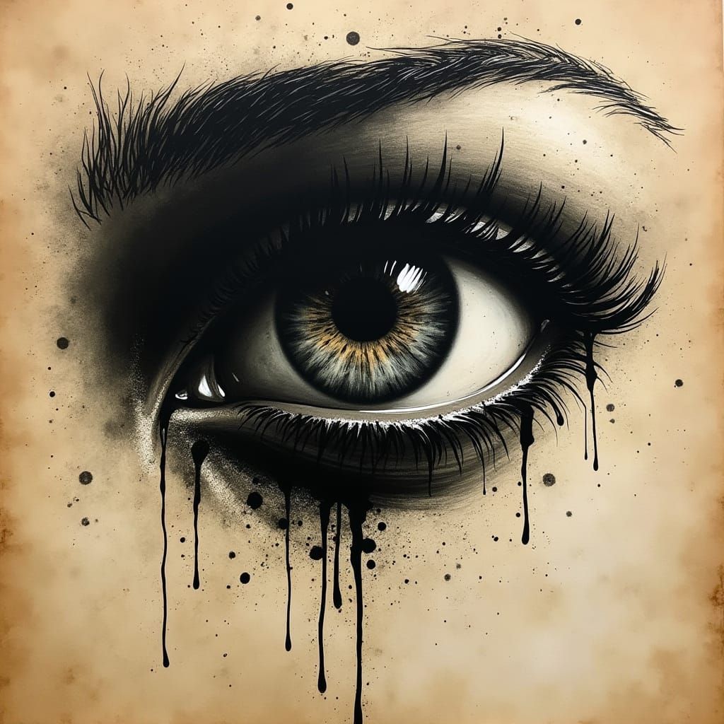 Eye Splashed with Paint in Noir Comic Style