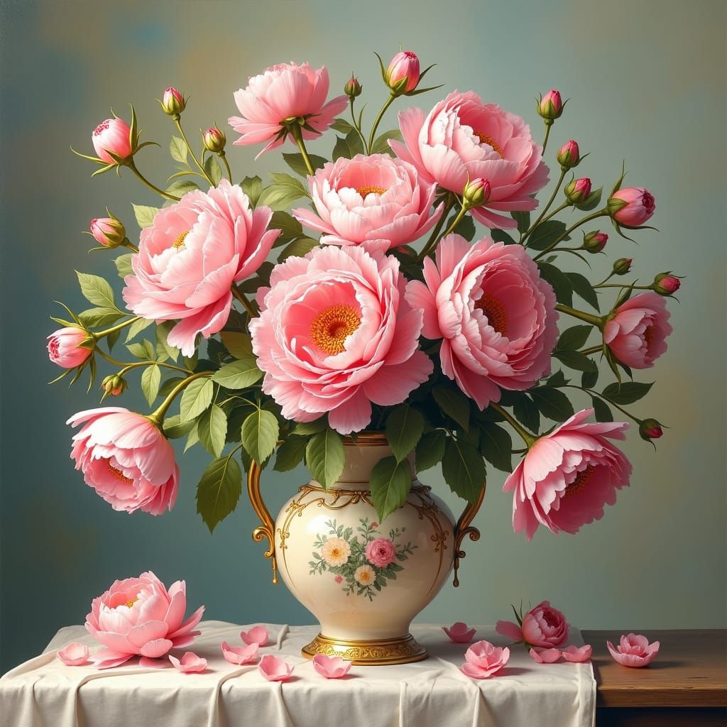 Pink Floral Bouquet in Impressionist Style