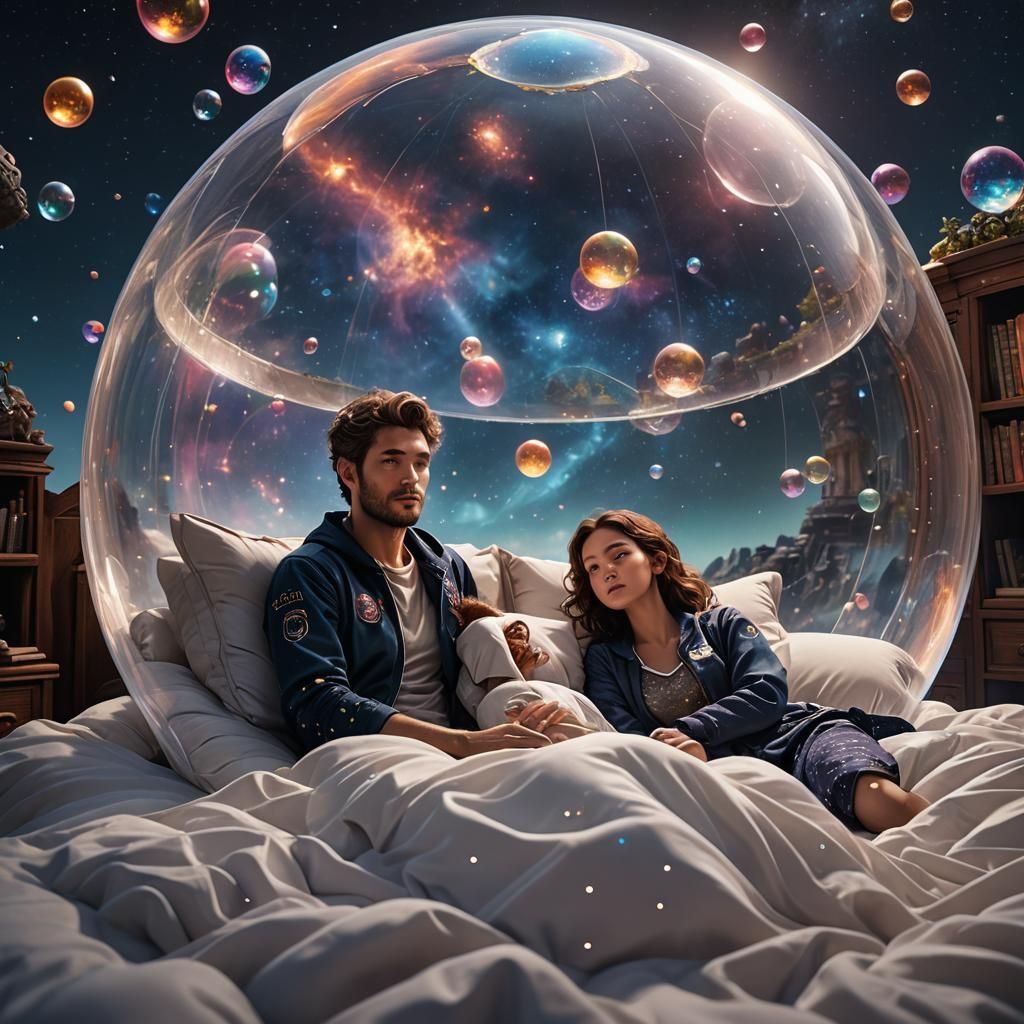 Couple in Bubble Drifting Through Space in Matte Painting