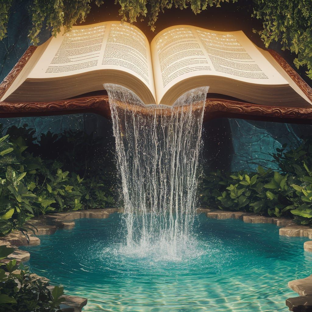 Enchanted Book Waterfall in Magical Realism