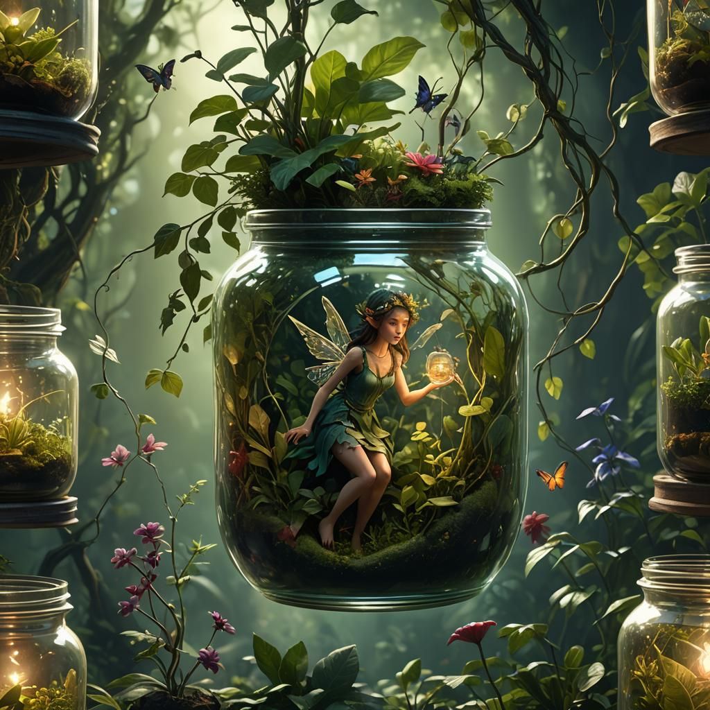 Fairy Captured in Jar: Detailed Matte Painting