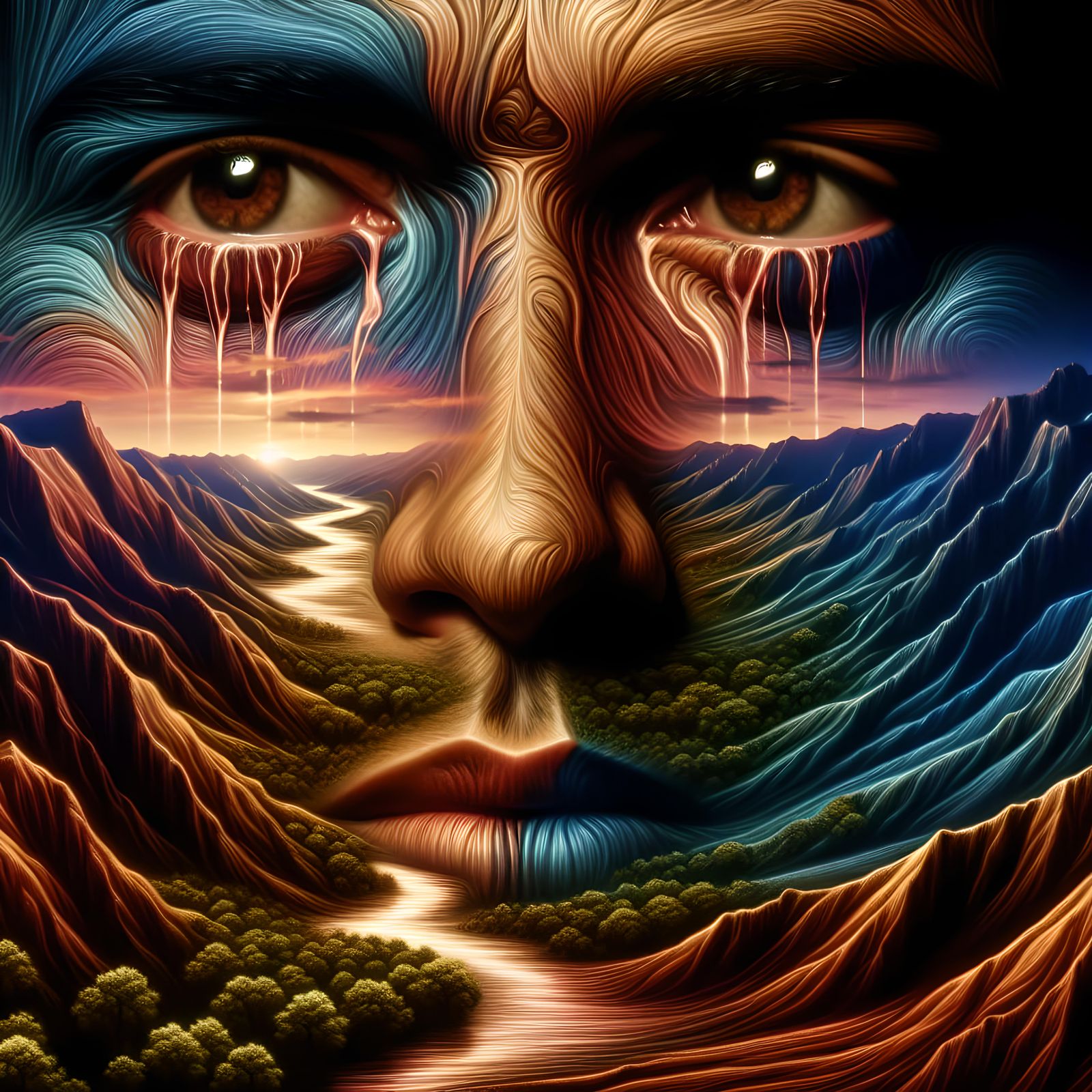 Surreal Rivers of Tears in Twilight, Digital Art