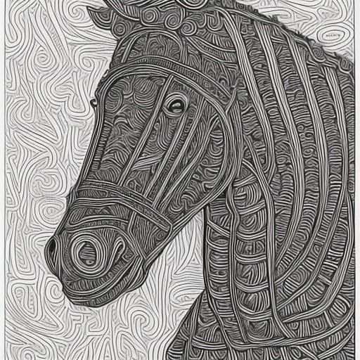 Trojan Horse Headshot in Charcoal Line Art