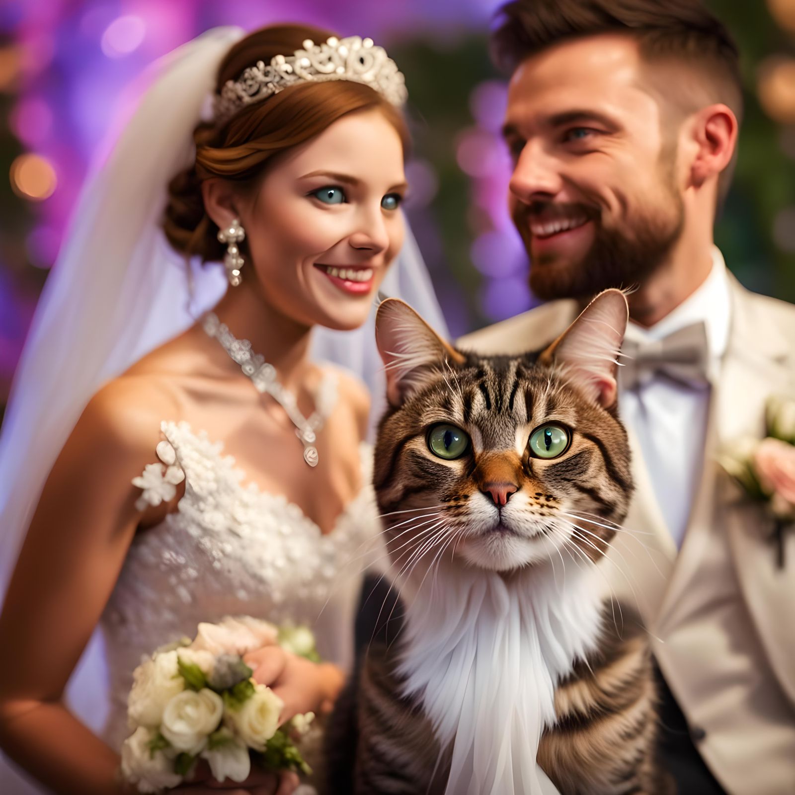 Surprised Cat Photobombing Wedding Photo