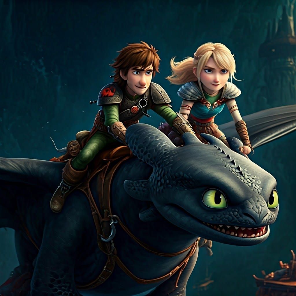 Hiccup and Astrid on Dragons: Fantasy Concept Art
