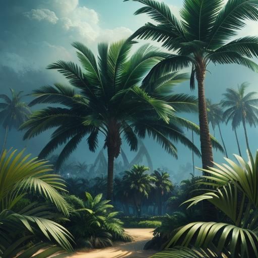Emerald Gem Palm Trees: Digital Matte Painting