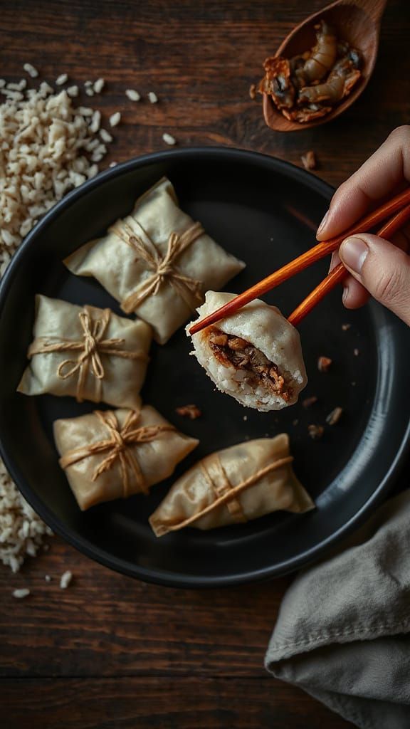 Traditional Chinese Zongzi Still Life in Cinematic Style