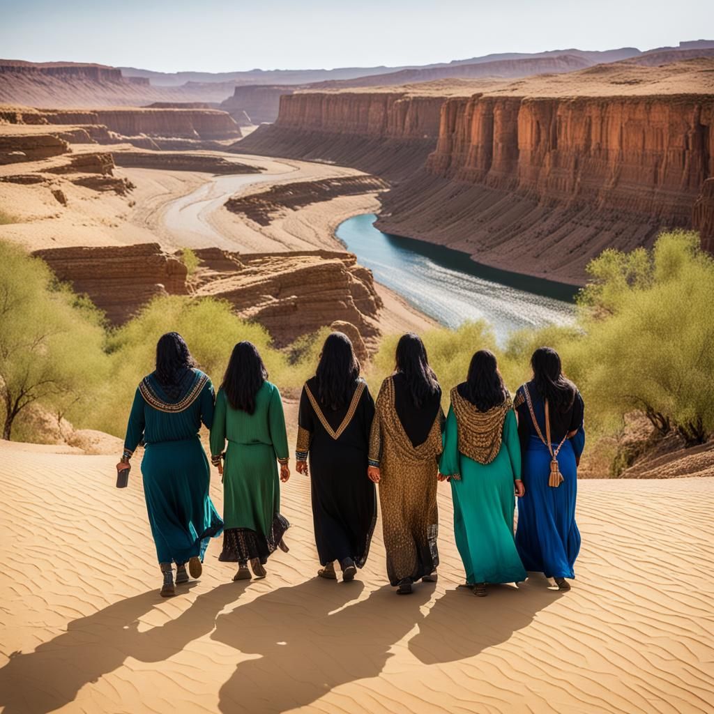 Women's Desert Journey with Cliffs and River