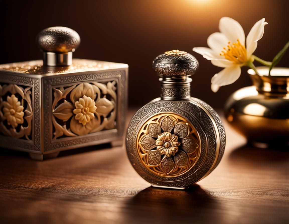 Arabic Perfume Bottle with Flower Relief in Macro