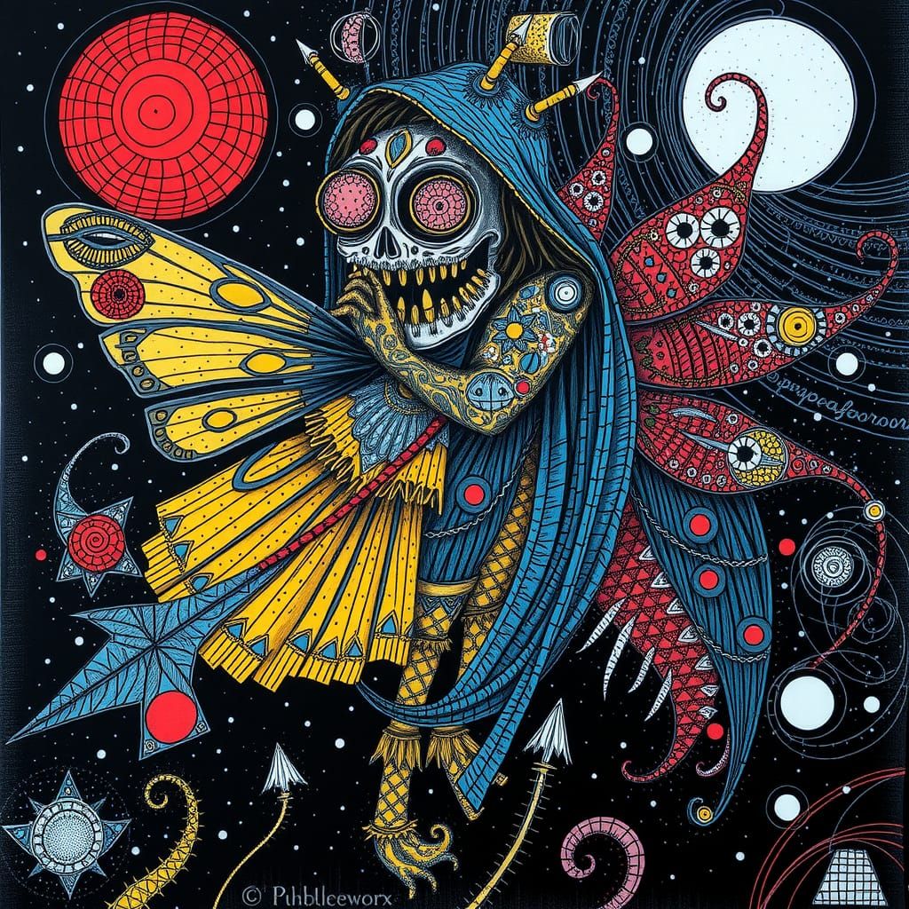 Wise Fairy in Expressionist Zentangle Style