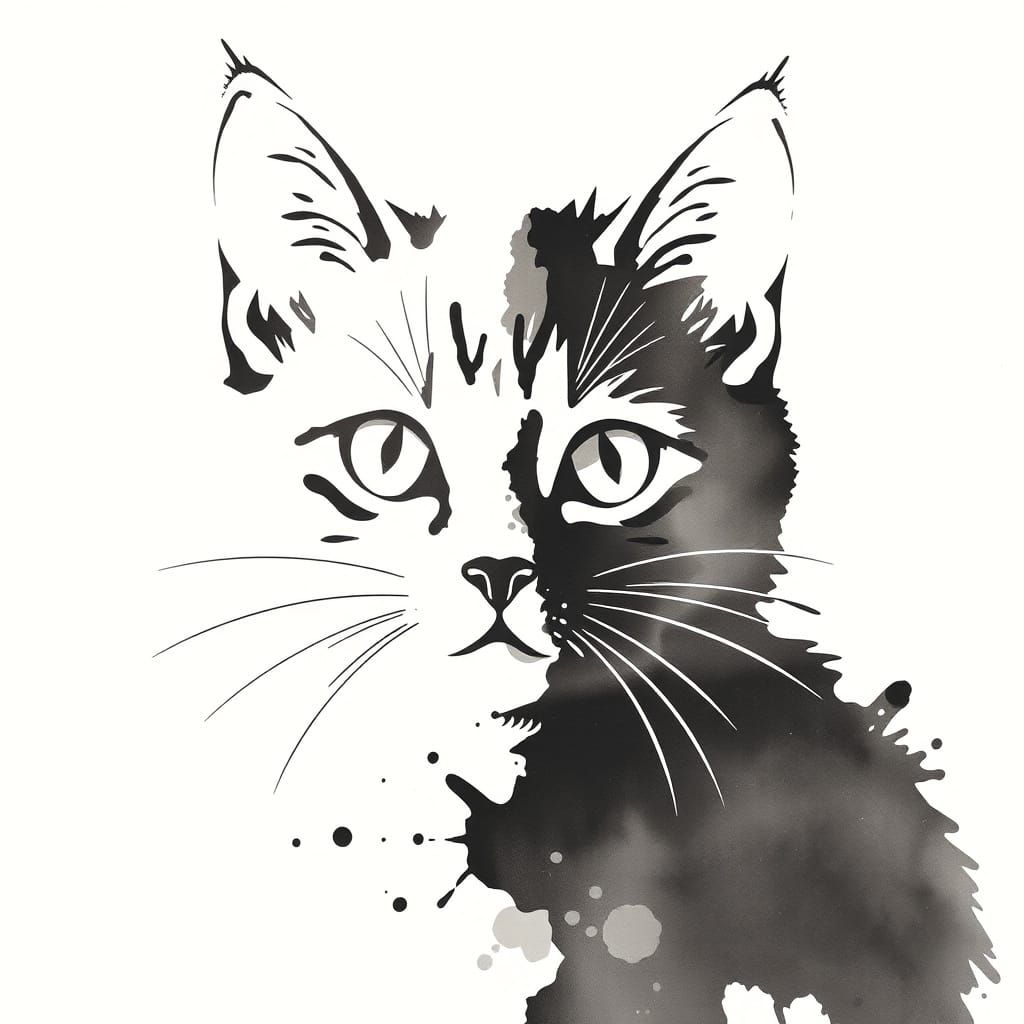 Whimsical Inkblot Kitty
