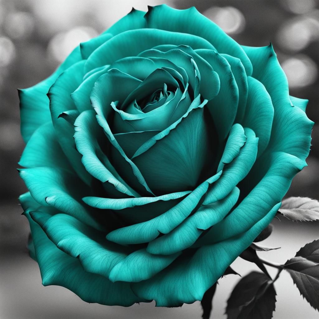 Realistic Teal Rose with Black Highlights
