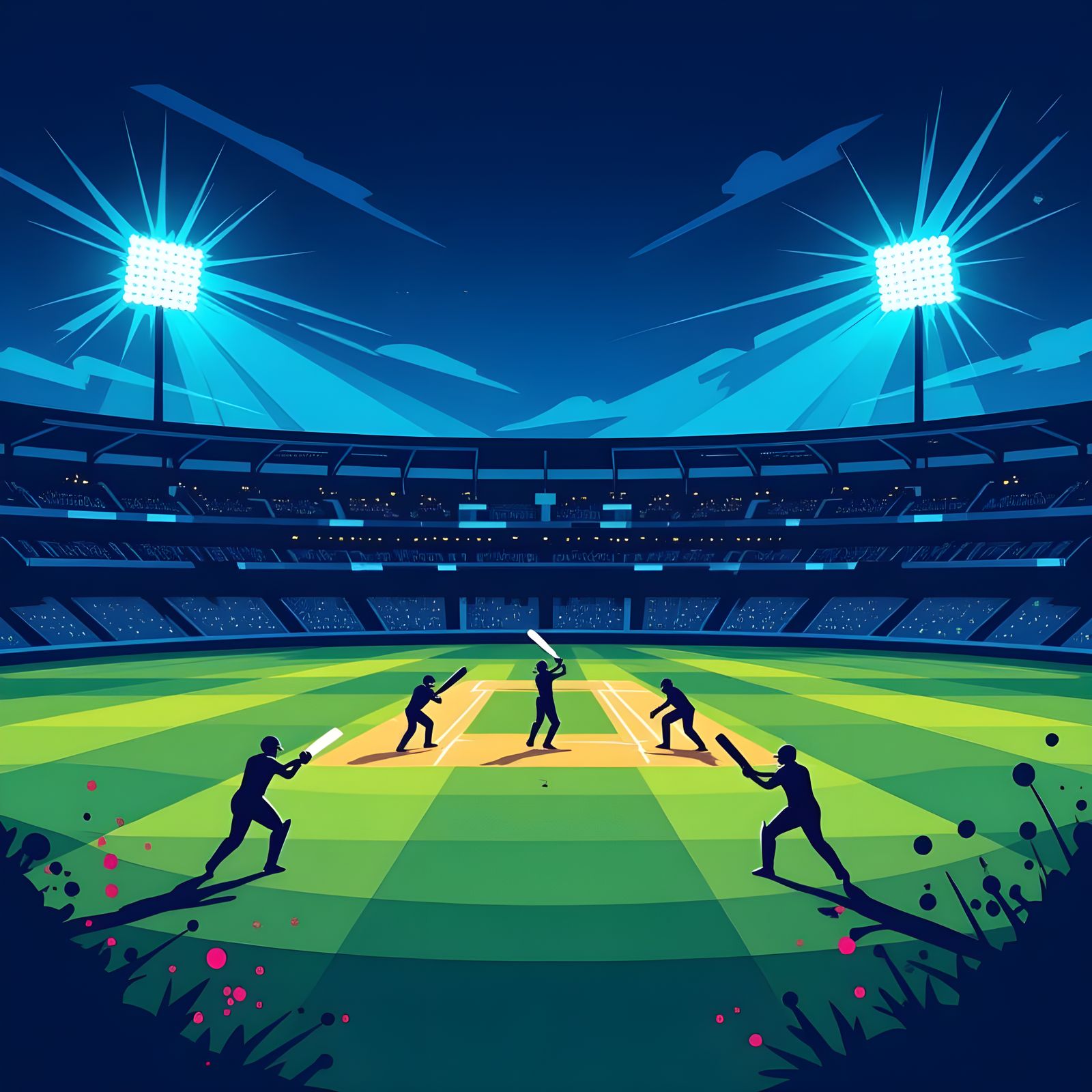 Electric Dreamscapes: High-Energy Cricket Field in Neon-Lit ...