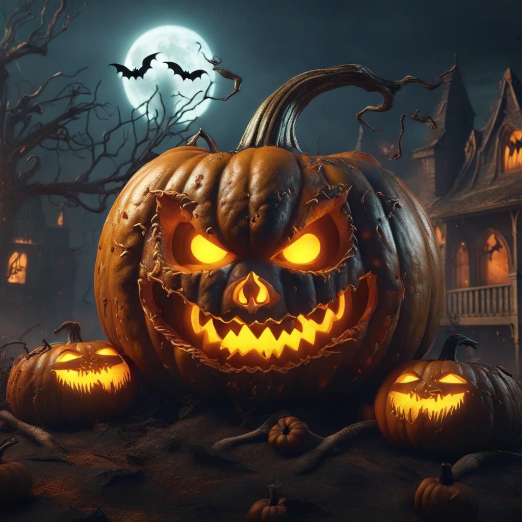 Gothic Halloween Pumpkin Monster: Detailed Matte Painting