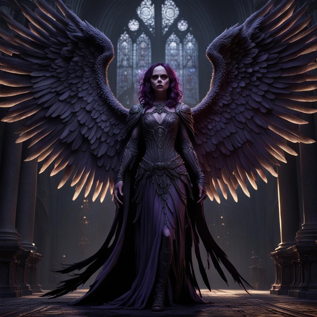 Christina Ricci as a Dark Angel in Hyperreal Style