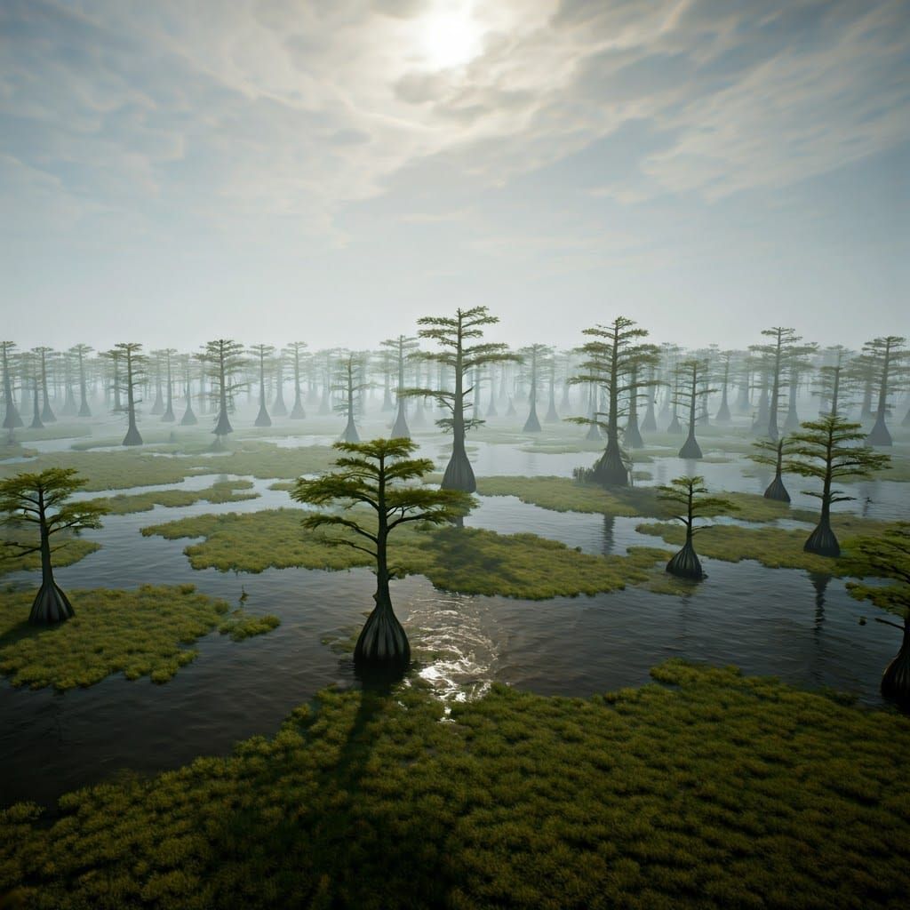 Eerie, Vast Boggy Flats Landscape in Moody, High-Contrast St...