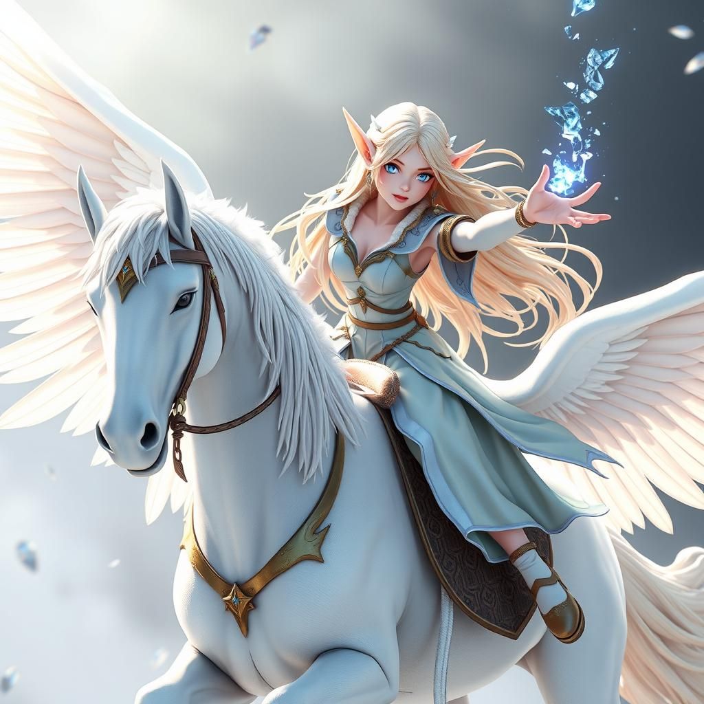 A beautiful mischievous elf casting a spell of fire ice