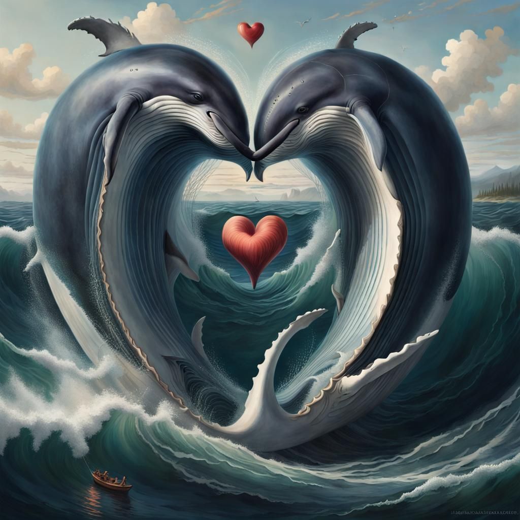Whale Creates Heart in Fibonacci Spiral: Magic Realism