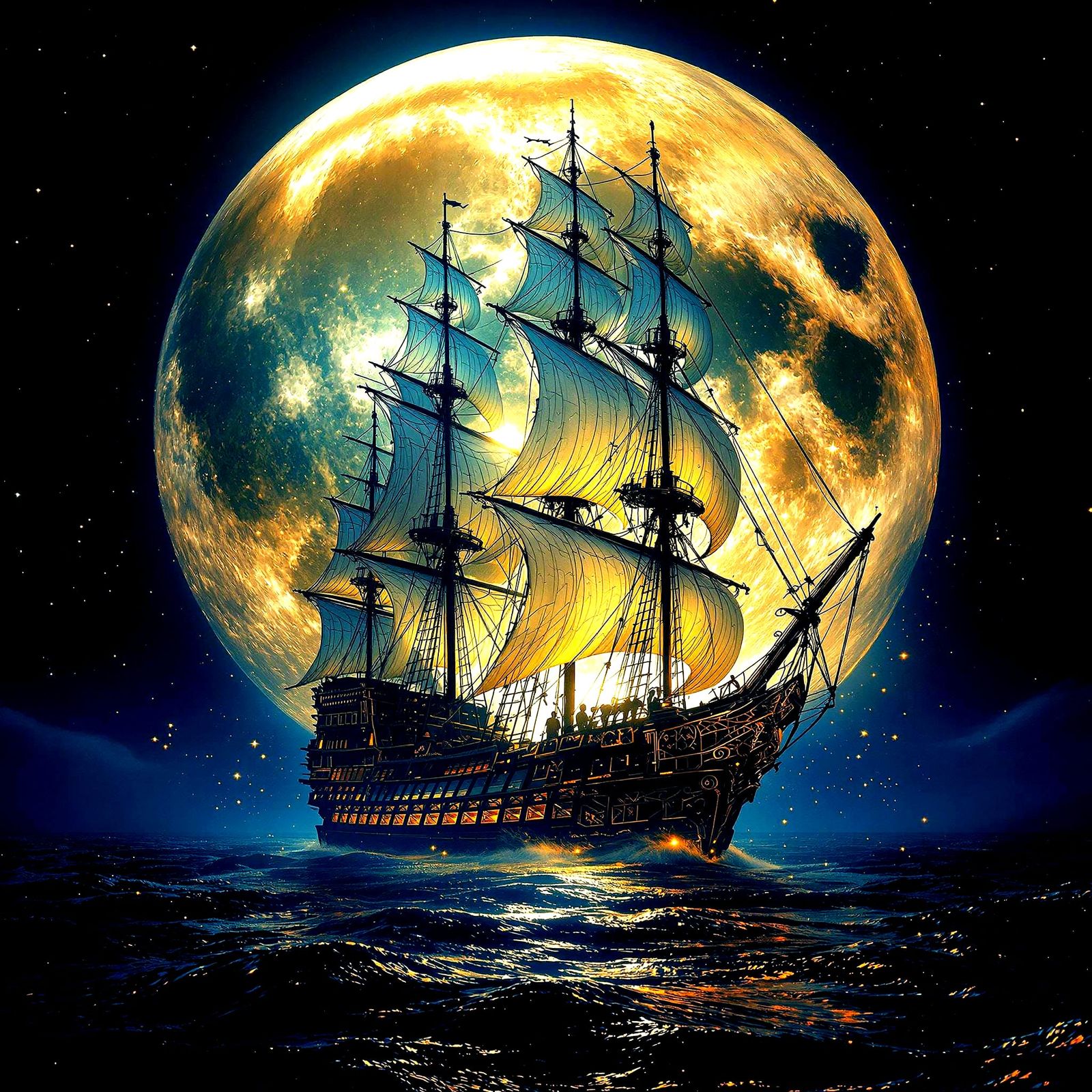 Moonlit Corsair Ship: A Dreamlike Holographic Fantasy