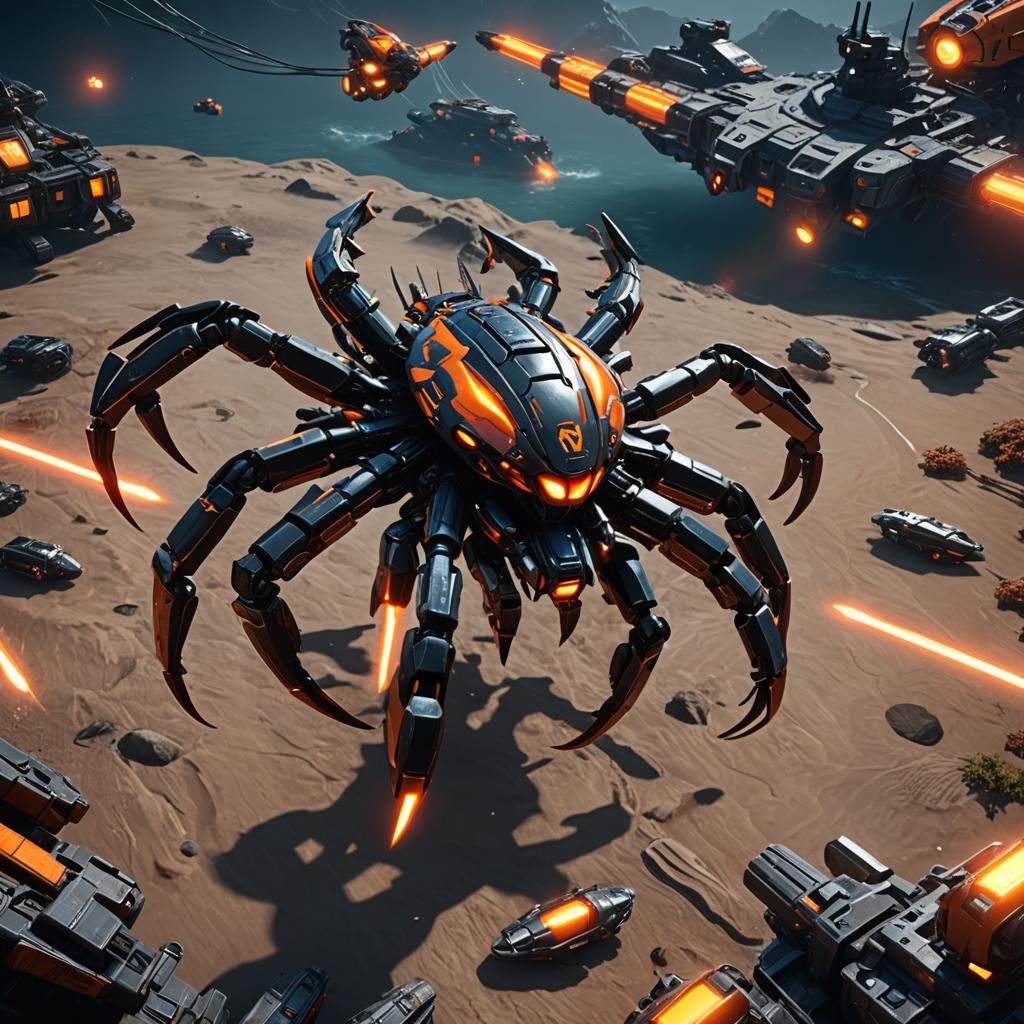 Robotic Crab Spacecraft with Laser Tentacles in 3D