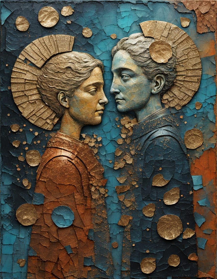 Mixed Media Angel Portrait in Klimt Rothko Style