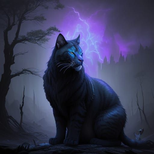 Regal Feline Goddess in Dark Mystical Realm