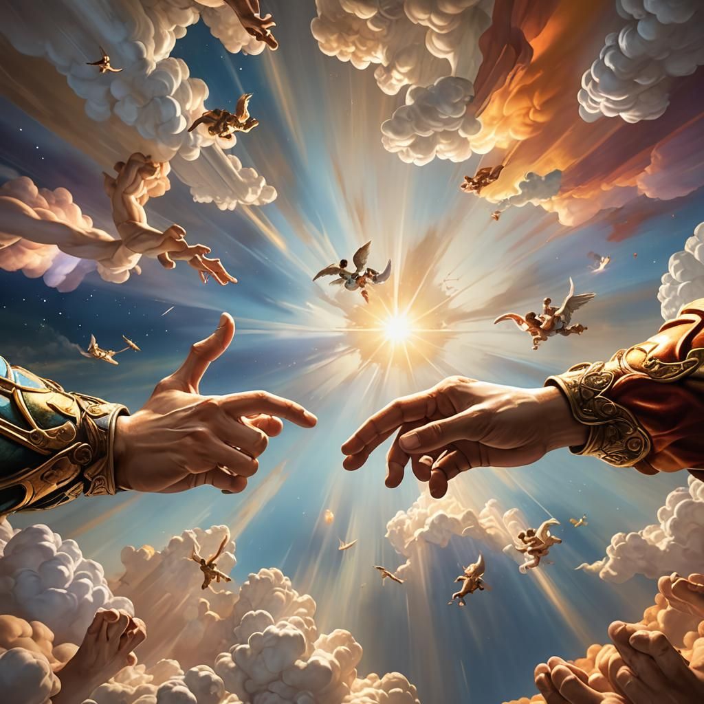 Celestial Hands Reach in Renaissance Style