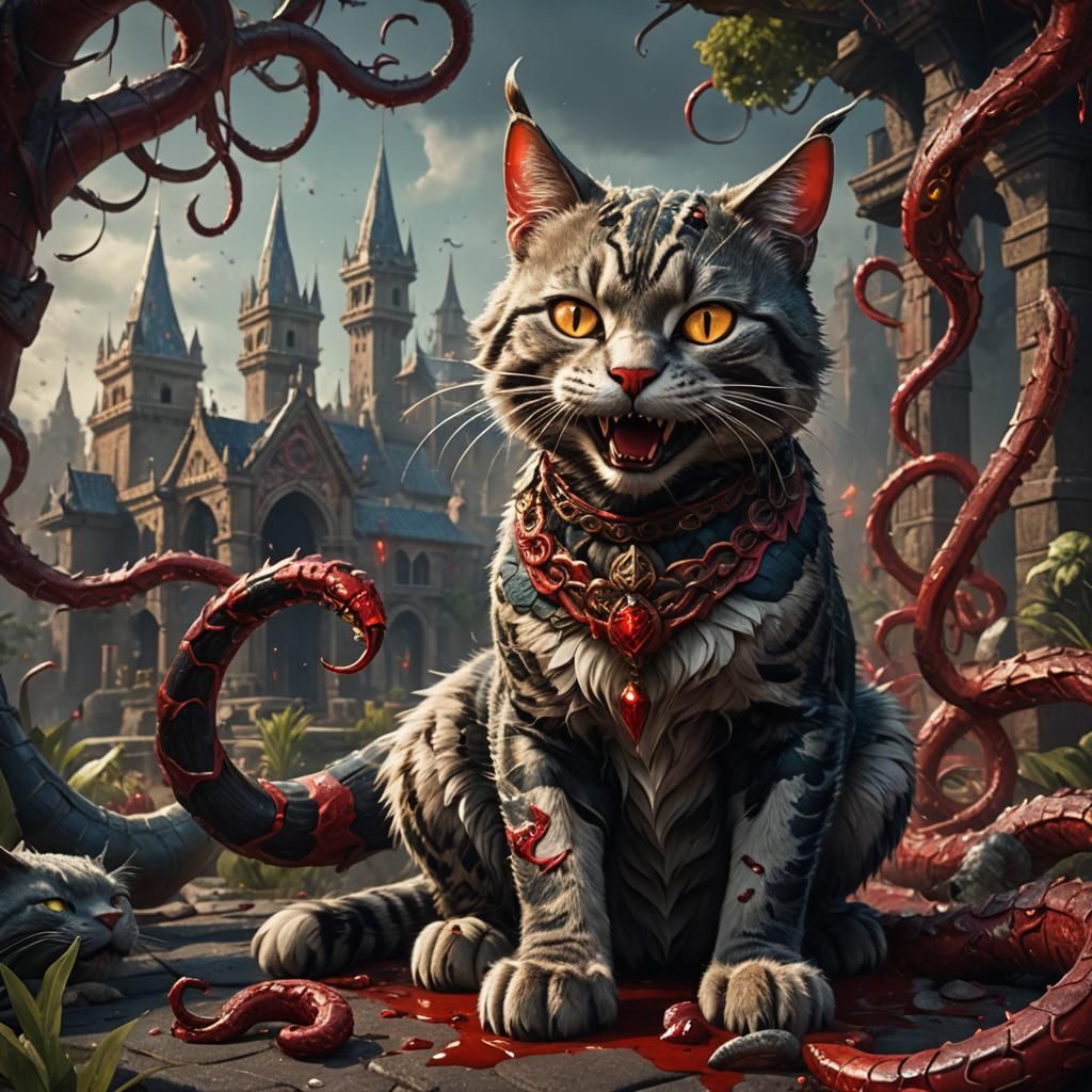 Fantastical Feline Serpent in Blissful Harmony