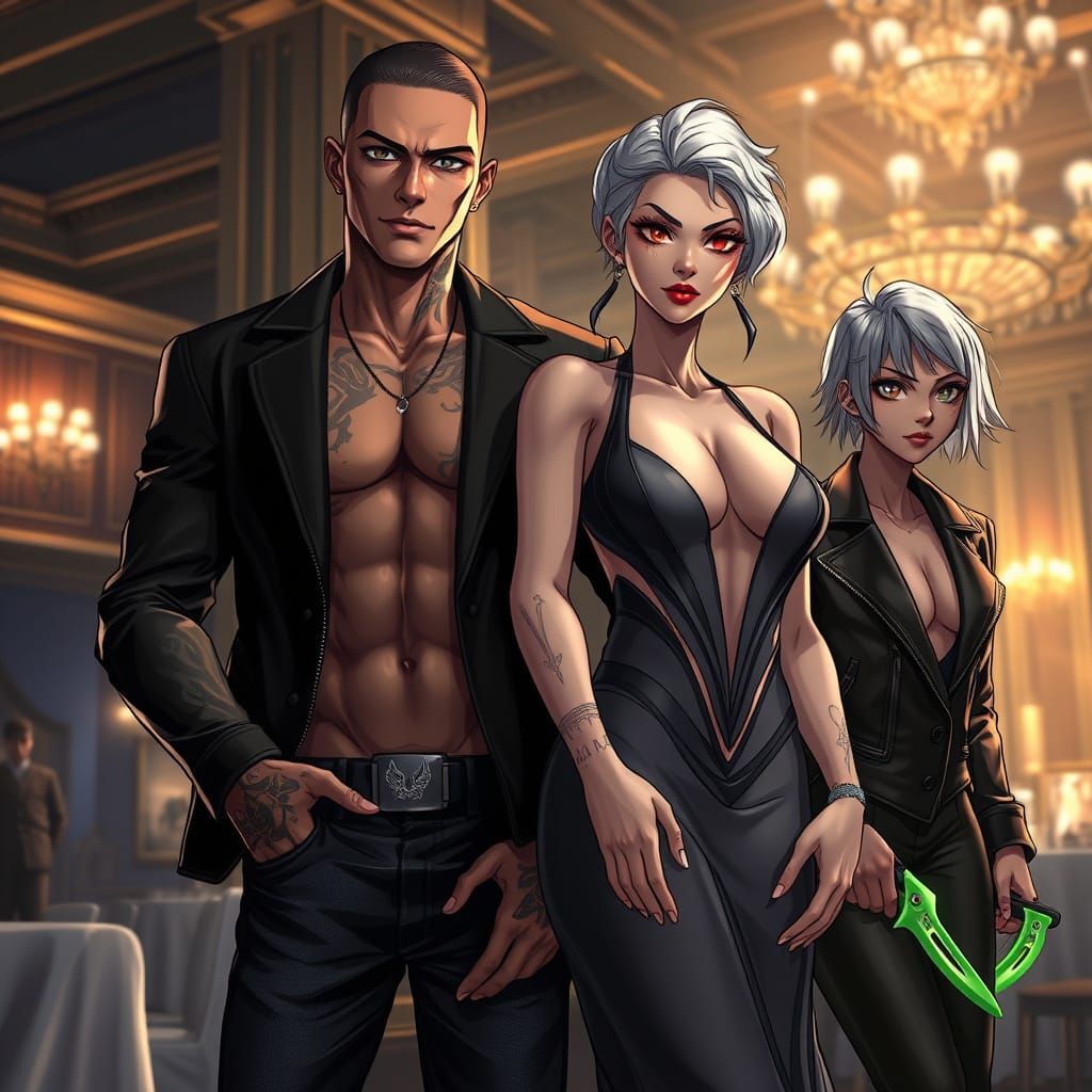 Anime-Inspired Scene of a Haitian Hero and His Elegant Compa...