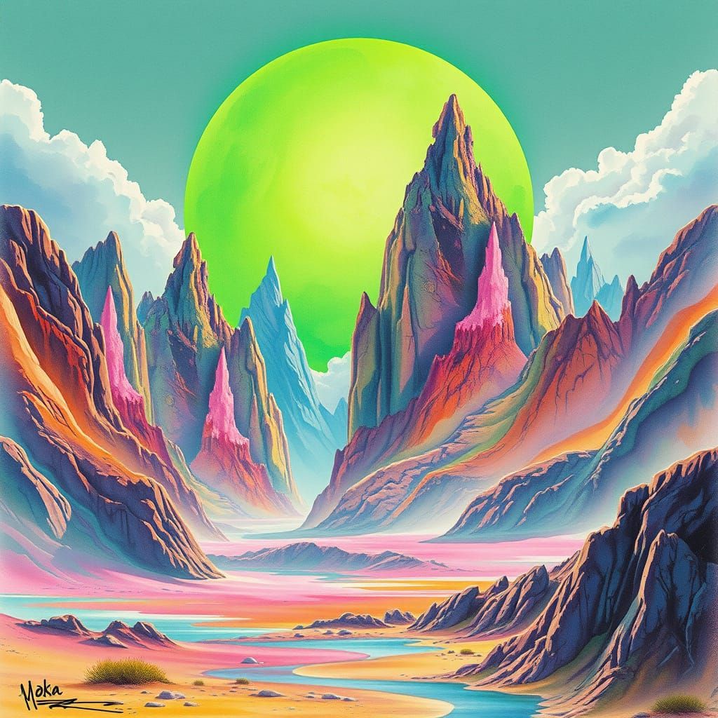 Surreal Green Sun Lit Crystal Landscape