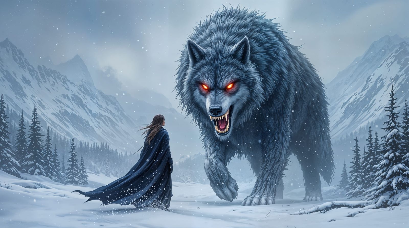 Dramatic Winter Confrontation in Hyperrealist Style