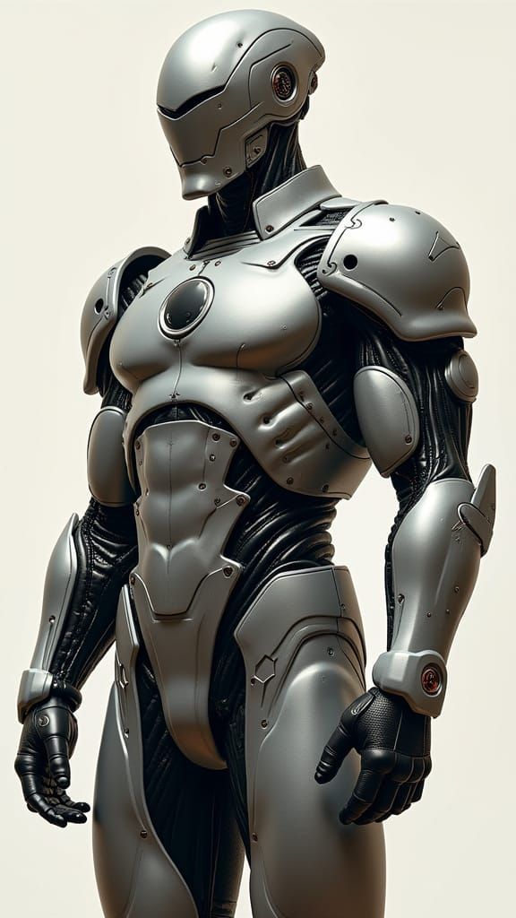 Futuristic Cyborg Superhero with Alien Symbol