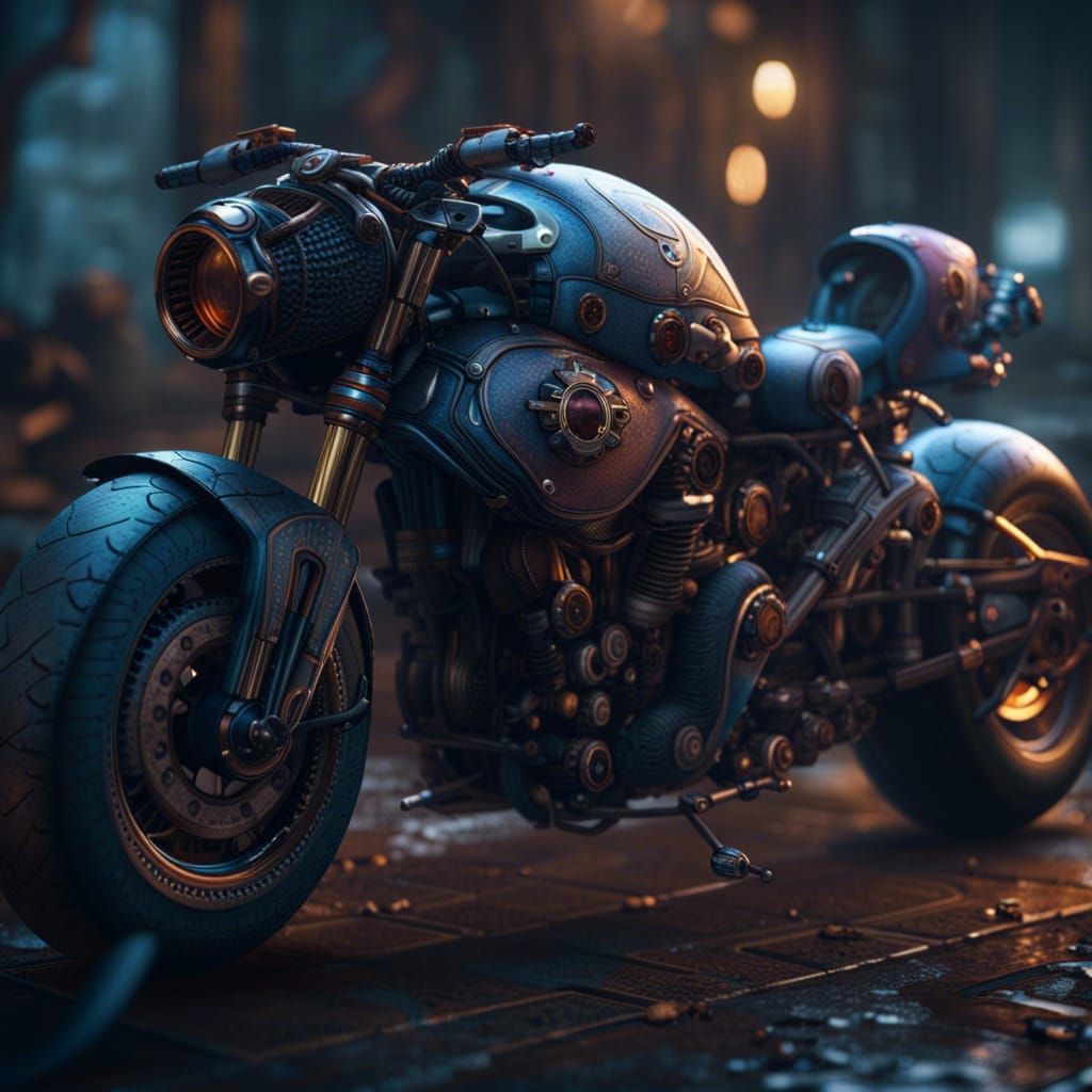 Fantastical Flying Motorcycle in Detailed Matte Painting
