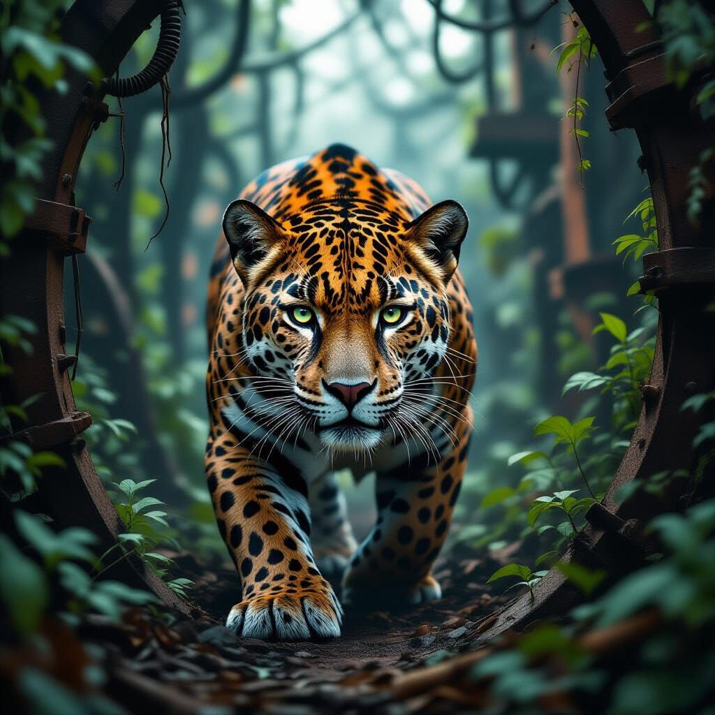 Jaguar in Dystopian Jungle, Syd Mead Style