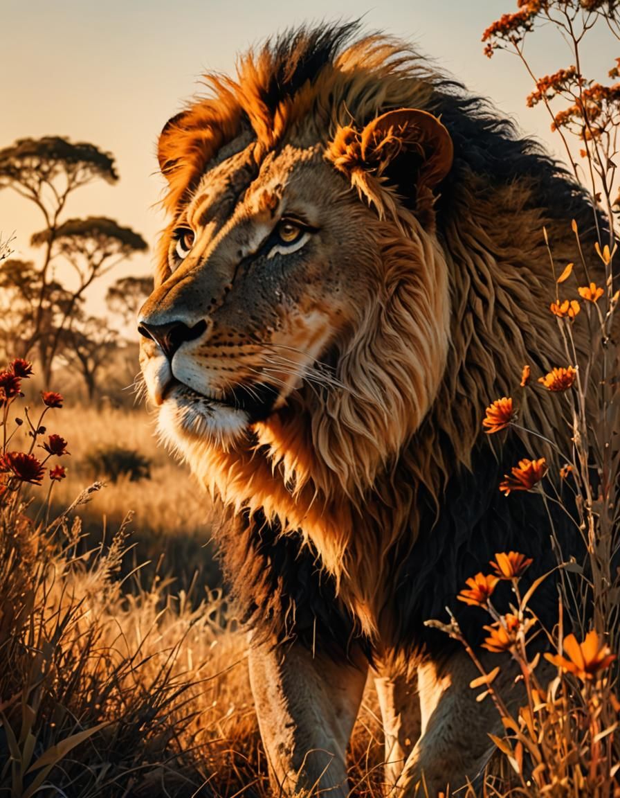 Lion and Savanna Double Exposure Photo