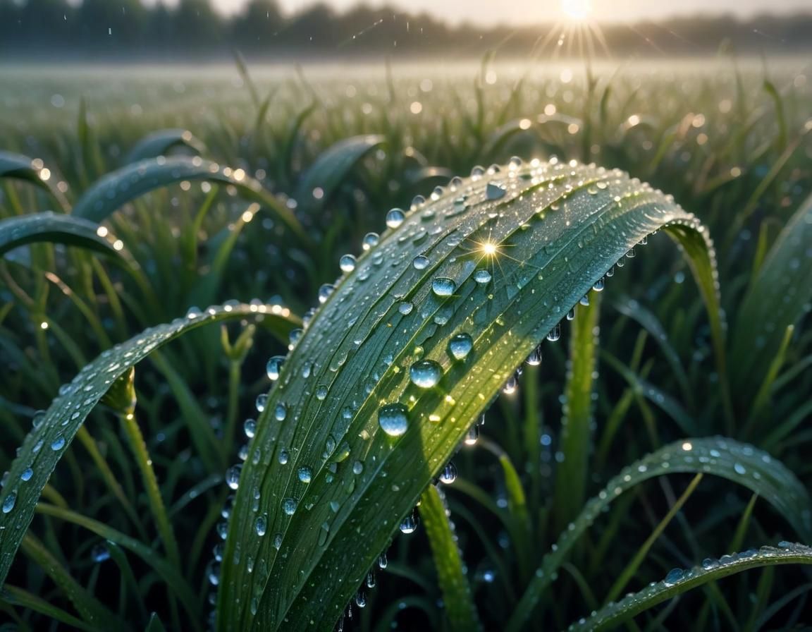 Sparkling Dewdrops on Prairie in Morning Light