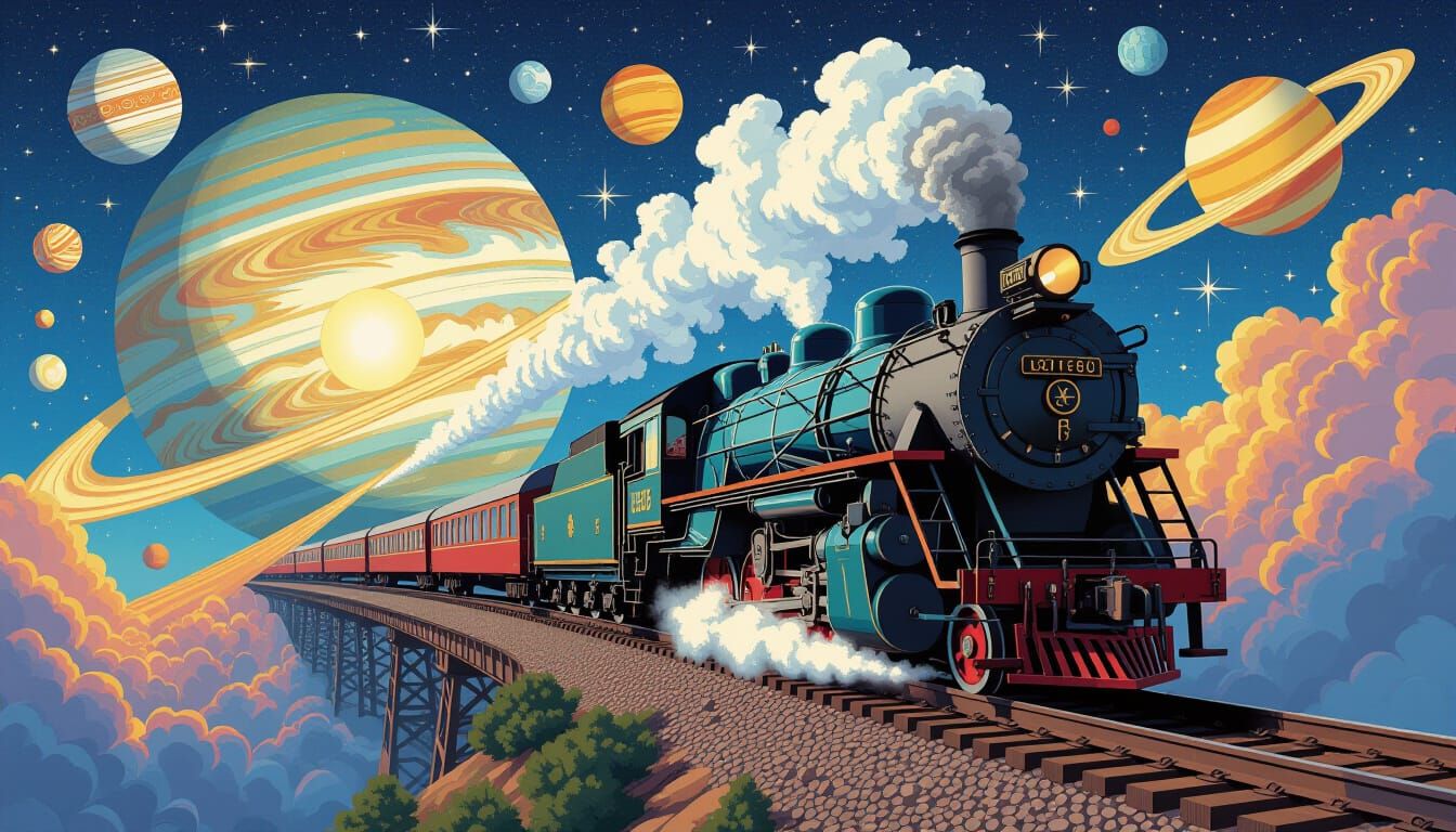 Train Journey Through the Cosmos in Detailed Artwork