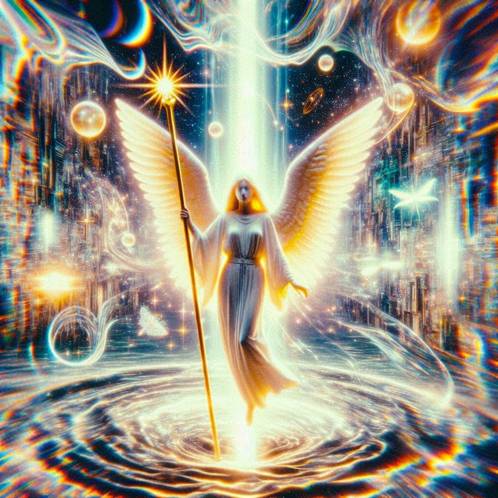 Angelic Spirit in Vintage VHS Style