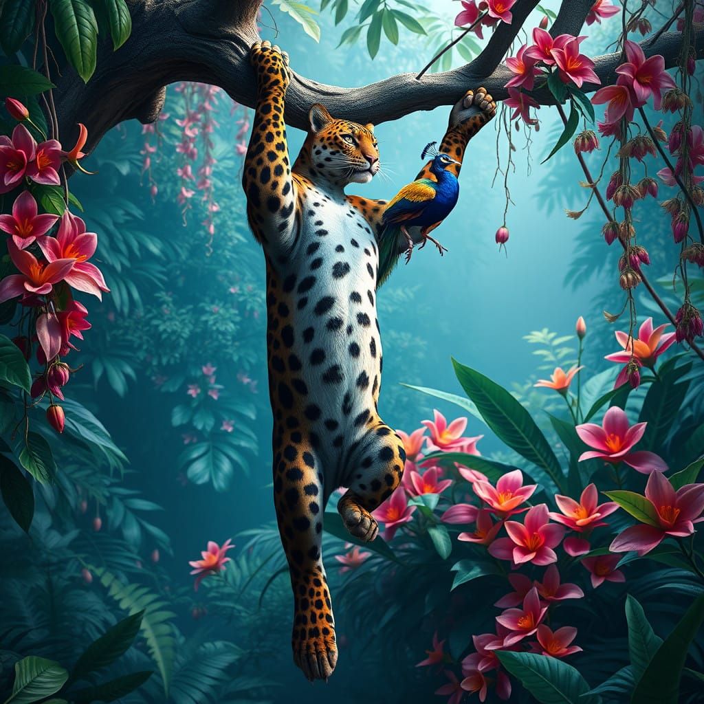 Majestic Clouded Leopard in Vivid Jungle Realm
