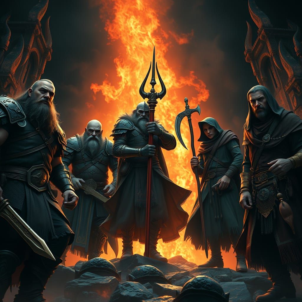 Epic Descent into the Nine Hells: Cinematic Film Still