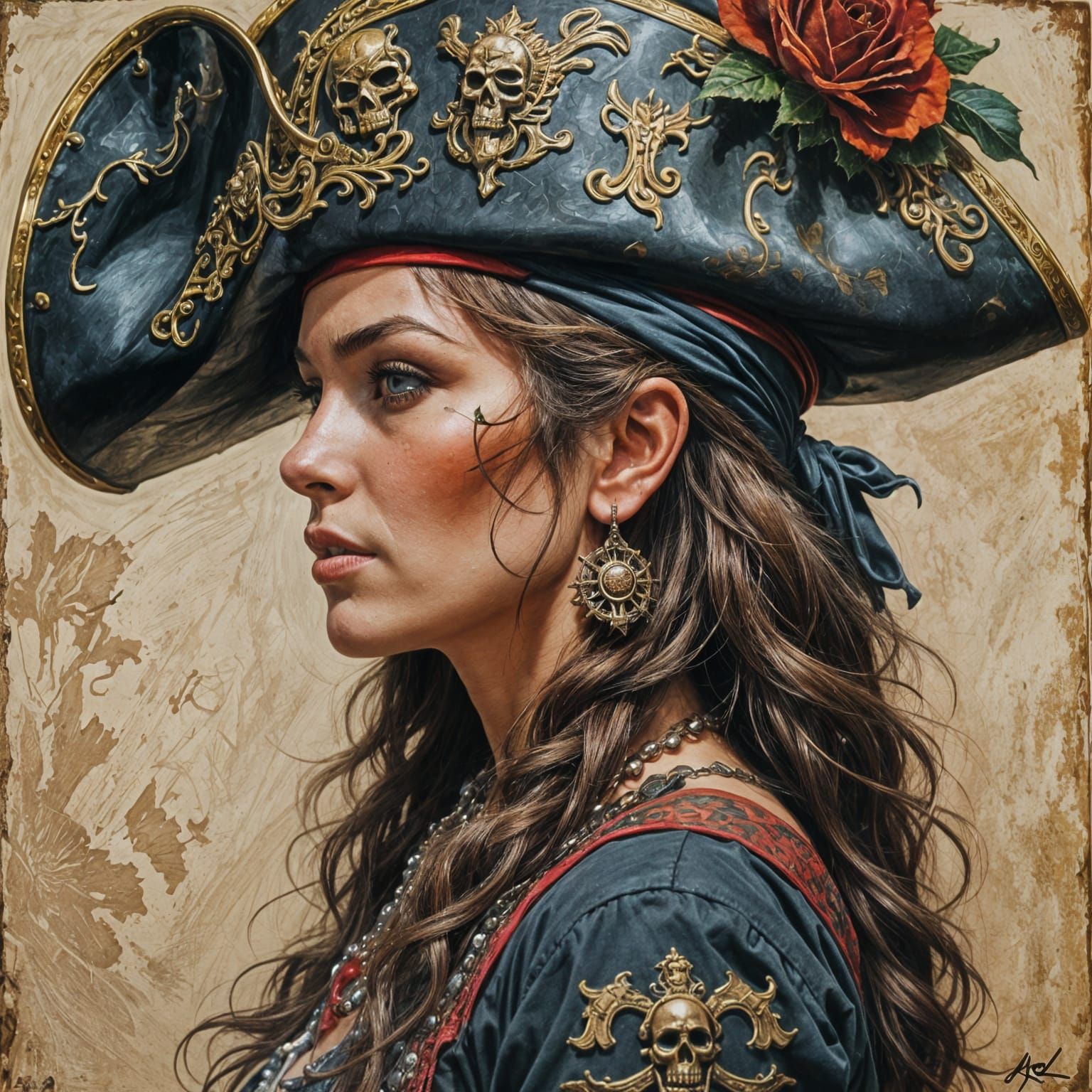 Pirate Woman Portrait in Oil Painting Style