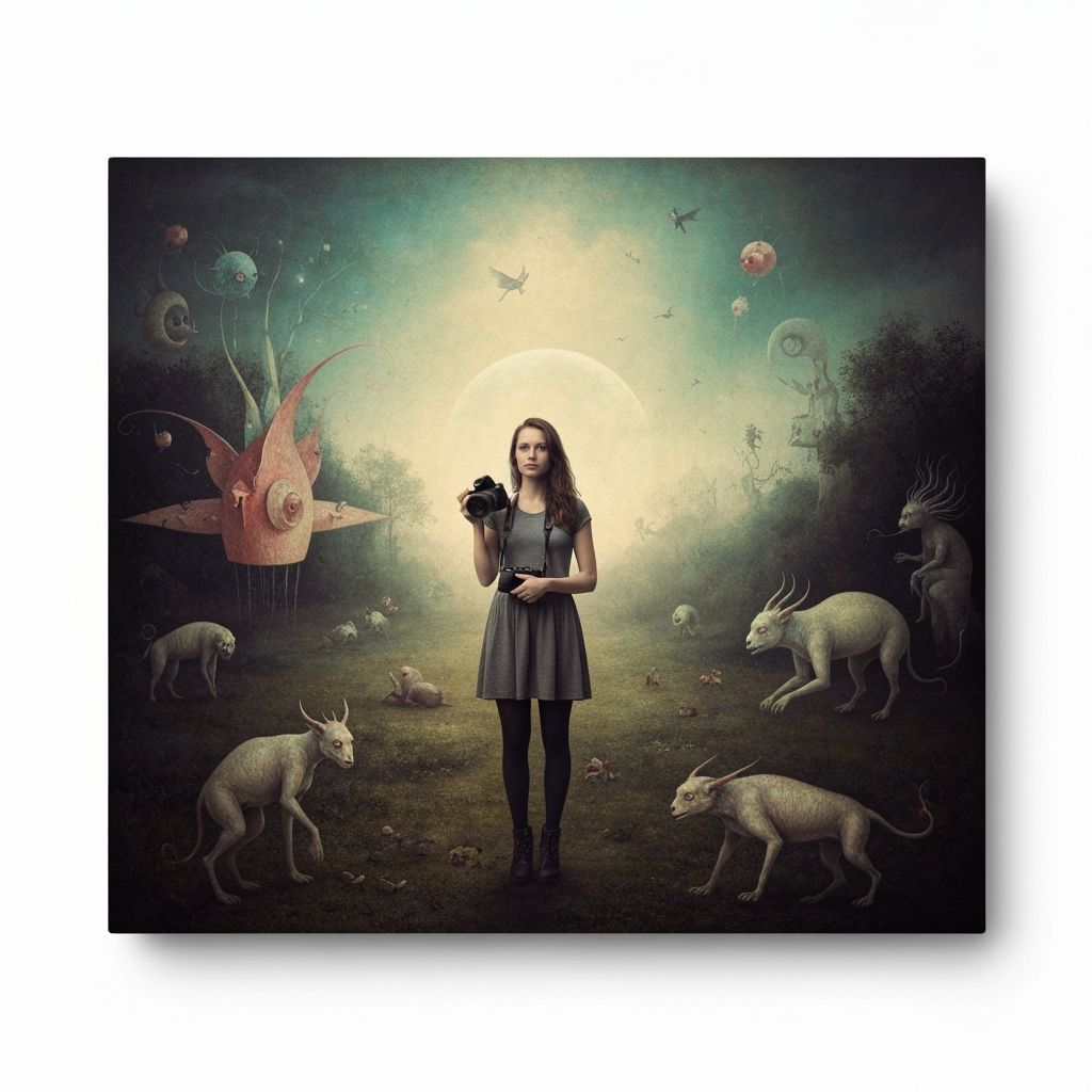 Mystical Woman Photographer in Surreal Dreamscape