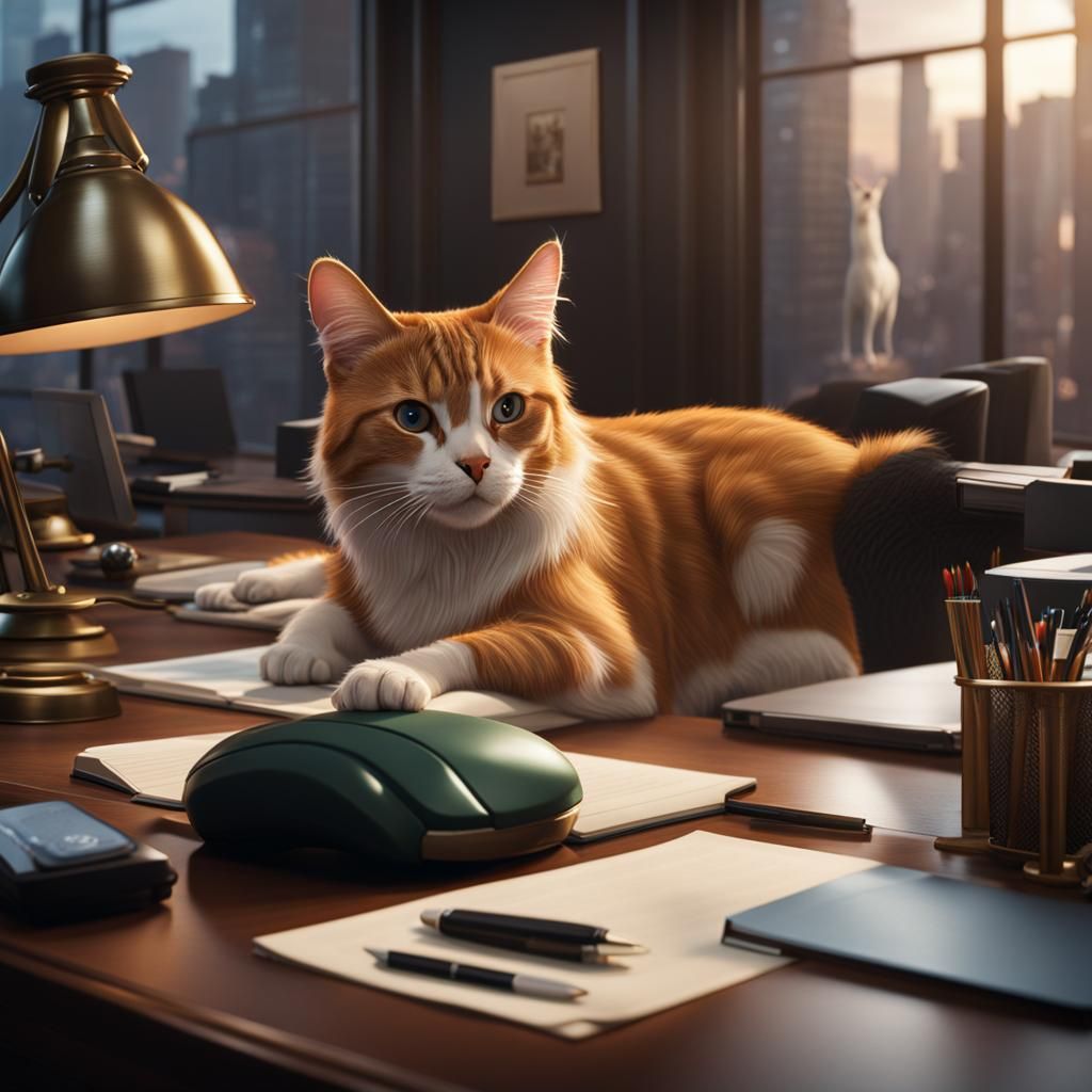 Cat Boss Discovers Dog Employee Asleep: Humorous Office Scen...